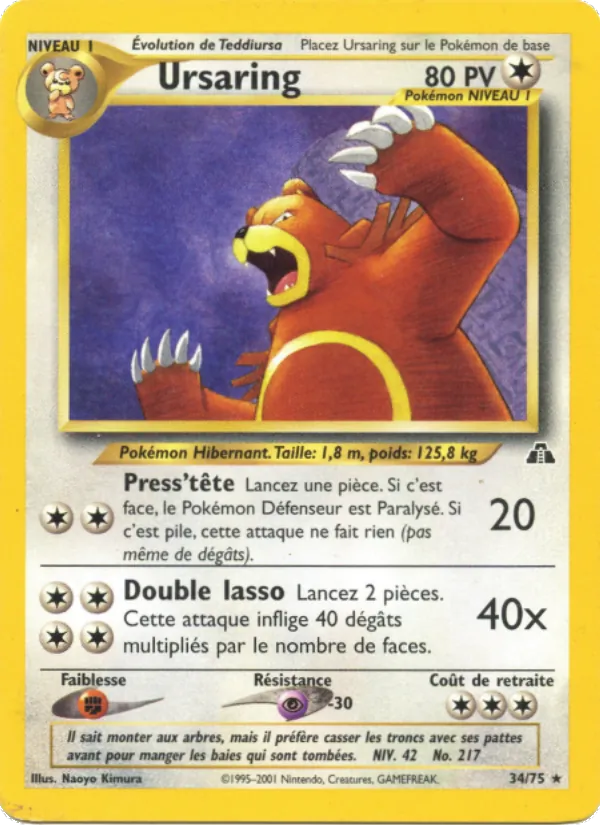 Carte Pokémon Ursaring de l'extension Neo Discovery