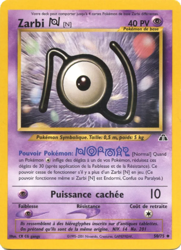 Carte Pokémon Zarbi N de l'extension Neo Discovery