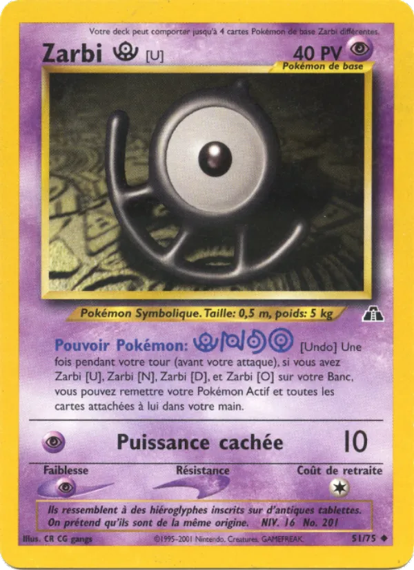 Carte Pokémon Zarbi U de l'extension Neo Discovery