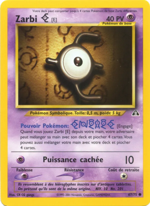 Carte Pokémon Zarbi E de l'extension Neo Discovery