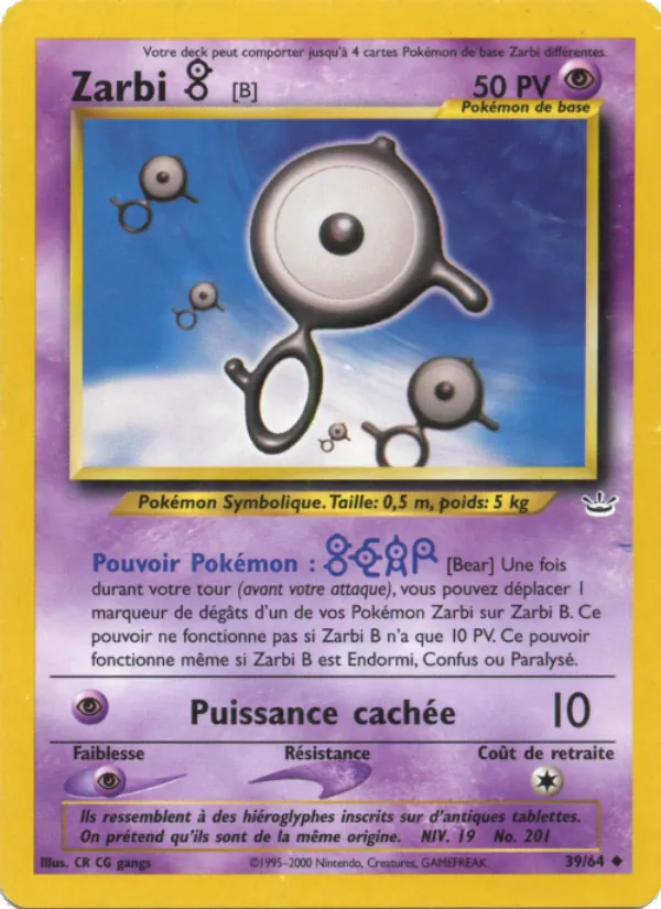 Carte Pokémon Zarbi B de l'extension Neo Revelation