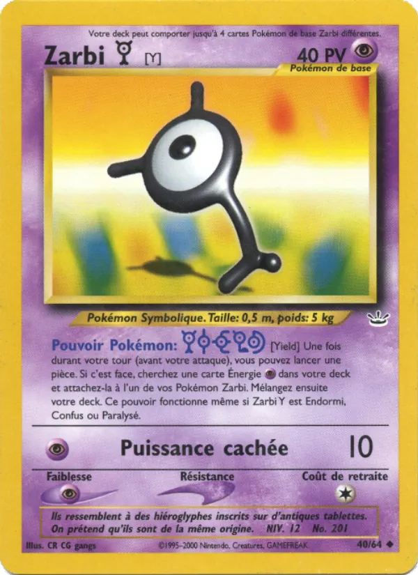 Carte Pokémon Zarbi Y de l'extension Neo Revelation
