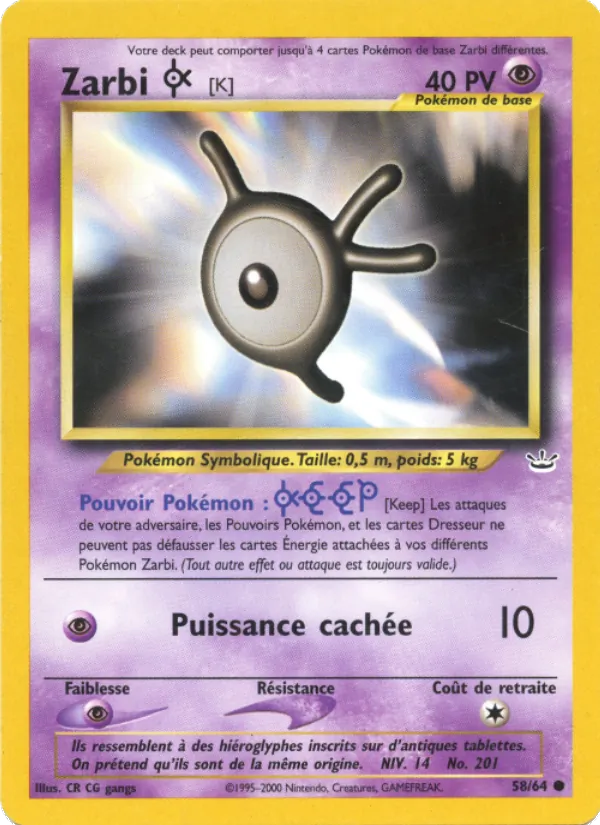 Carte Pokémon Zarbi K de l'extension Neo Revelation