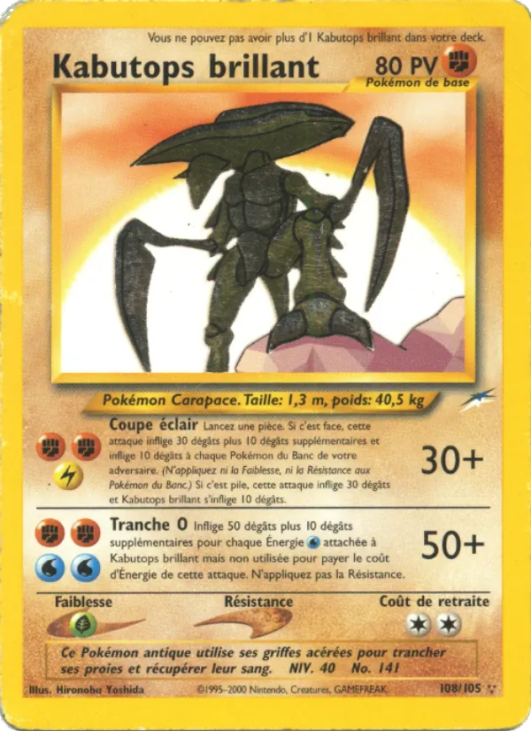 Carte Pokémon Kabutops brillant de l'extension Neo Destiny