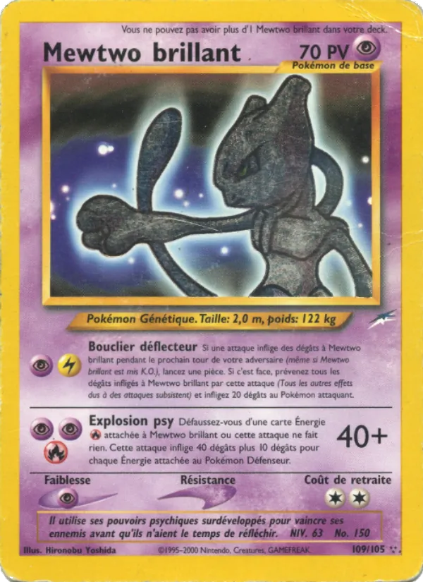 Carte Pokémon Mewtwo brillant de l'extension Neo Destiny