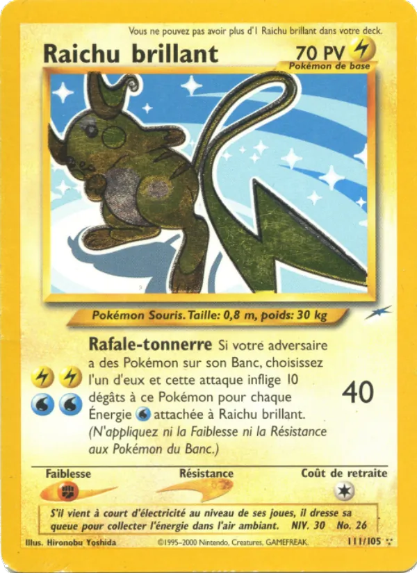 Carte Pokémon Raichu brillant de l'extension Neo Destiny