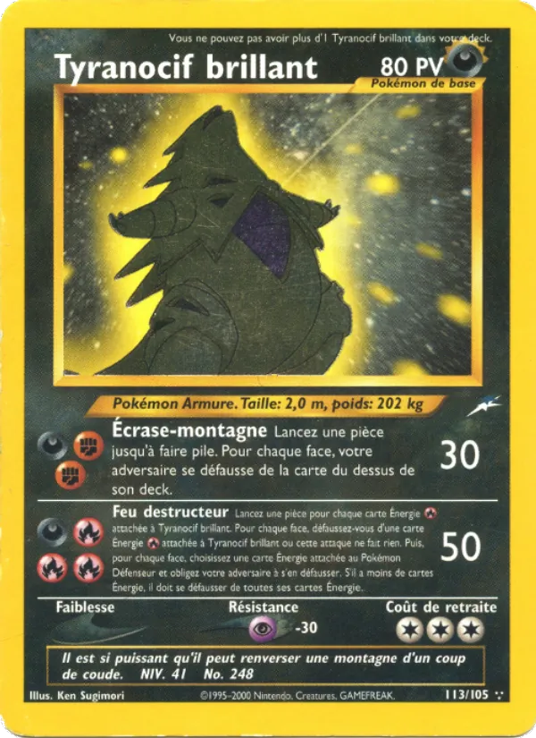 Carte Pokémon Tyranocif brillant de l'extension Neo Destiny