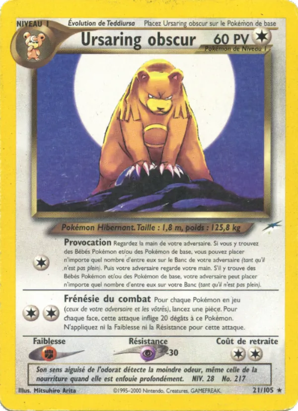 Carte Pokémon Ursaring obscur de l'extension Neo Destiny
