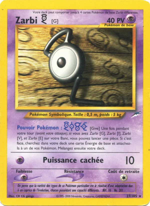 Carte Pokémon Zarbi G de l'extension Neo Destiny
