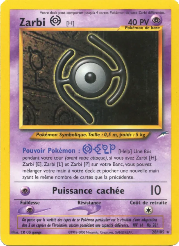 Carte Pokémon Zarbi H de l'extension Neo Destiny
