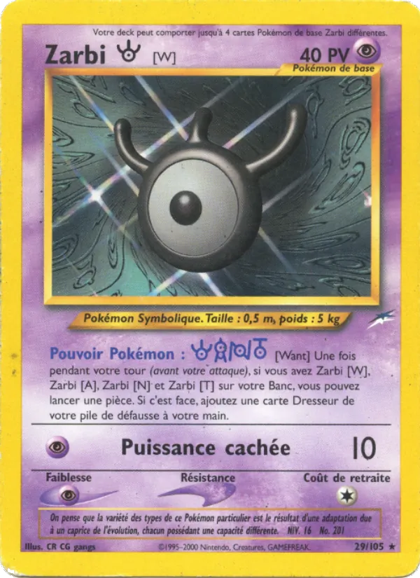 Carte Pokémon Zarbi W de l'extension Neo Destiny