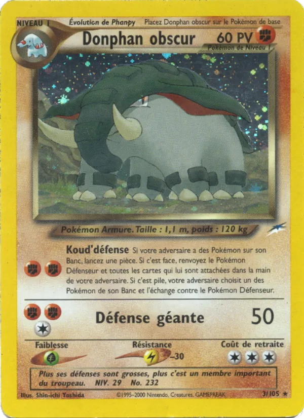 Carte Pokémon Donphan obscur de l'extension Neo Destiny