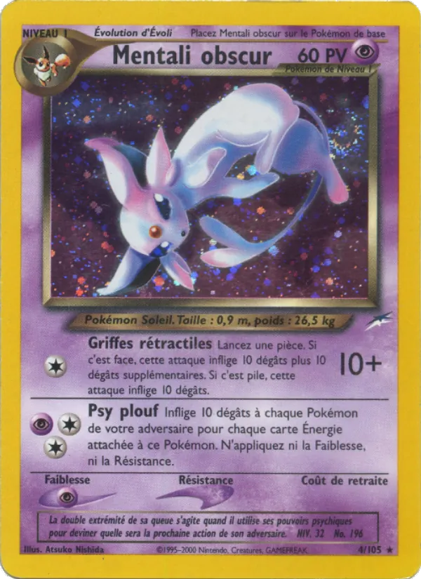 Carte Pokémon Mentali obscur de l'extension Neo Destiny