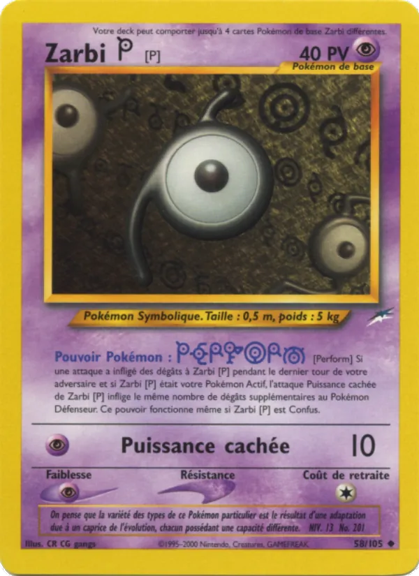 Carte Pokémon Zarbi P de l'extension Neo Destiny