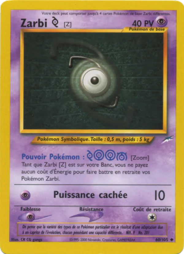 Carte Pokémon Zarbi Z de l'extension Neo Destiny