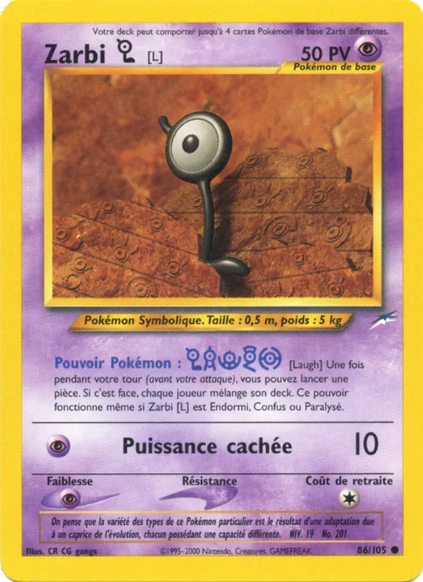 Carte Pokémon Zarbi L de l'extension Neo Destiny