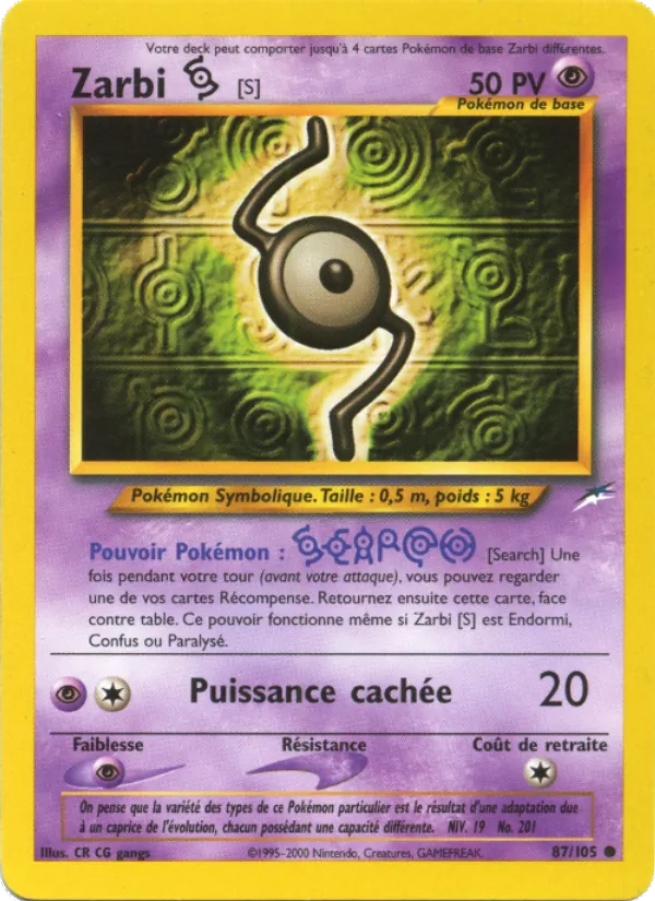 Carte Pokémon Zarbi S de l'extension Neo Destiny