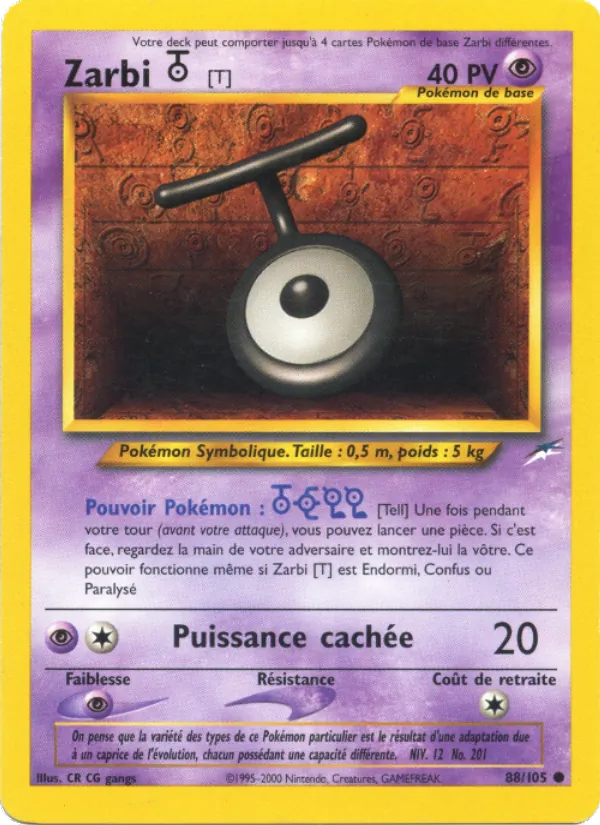 Carte Pokémon Zarbi T de l'extension Neo Destiny