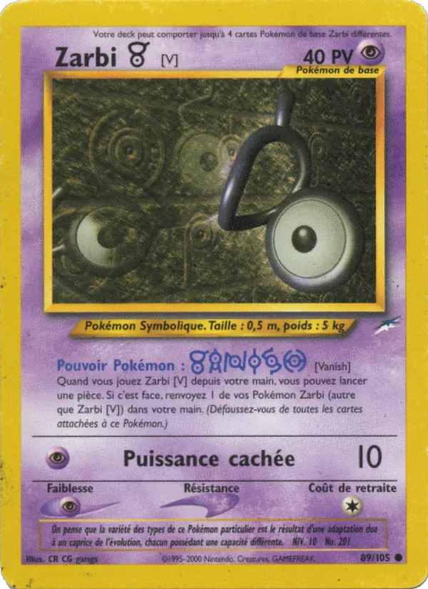 Carte Pokémon Zarbi V de l'extension Neo Destiny