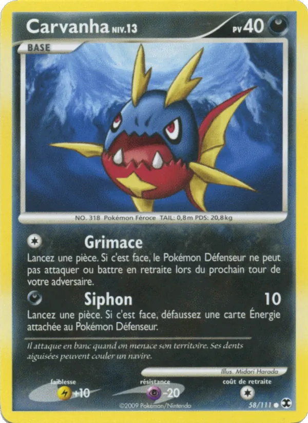 Carte Pokémon Carvanha Niv. 13 de l'extension Rivaux Émergeants