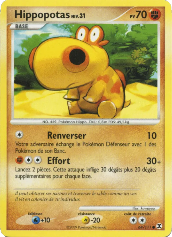 Carte Pokémon Hippopotas Niv. 31 de l'extension Rivaux Émergeants
