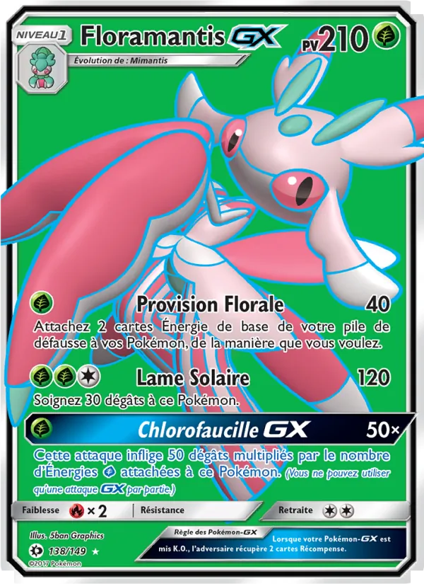 Carte Pokémon Floramantis GX de l'extension Soleil et Lune