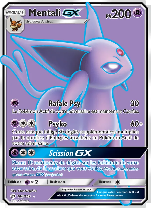 Carte Pokémon Mentali GX de l'extension Soleil et Lune