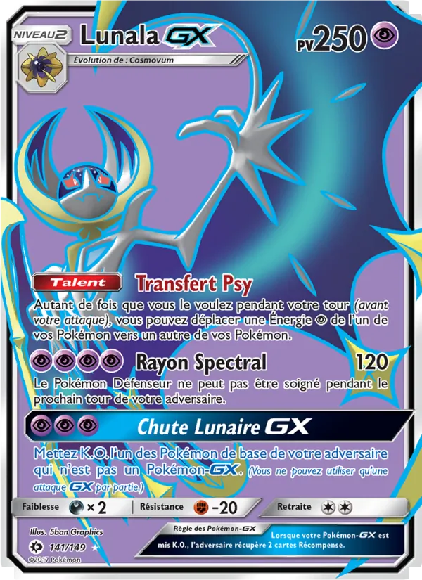 Carte Pokémon Lunala GX de l'extension Soleil et Lune