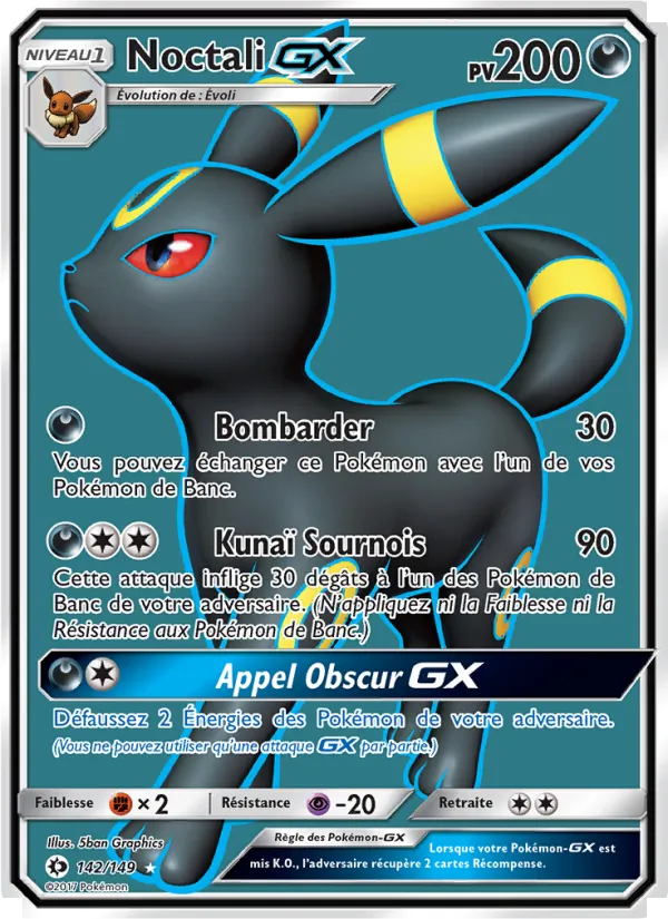 Carte Pokémon Noctali GX de l'extension Soleil et Lune