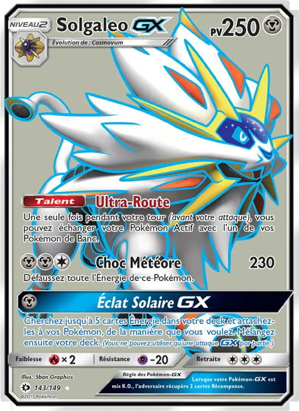 Carte Pokémon Solgaleo GX de l'extension Soleil et Lune