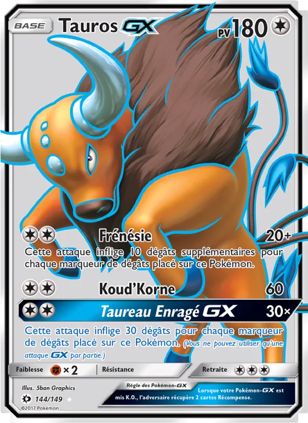 Carte Pokémon Tauros GX de l'extension Soleil et Lune
