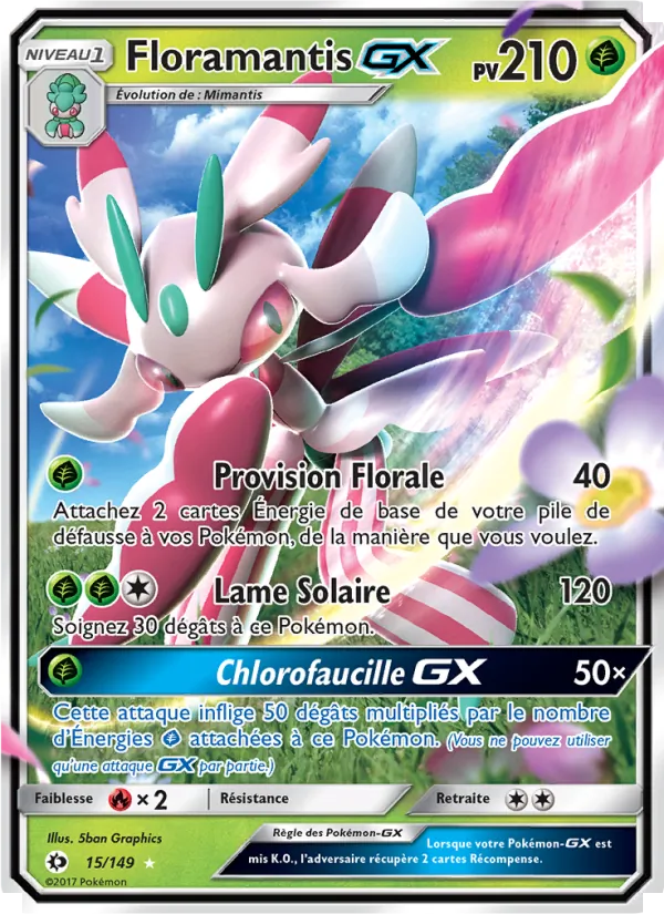 Carte Pokémon Floramantis GX de l'extension Soleil et Lune