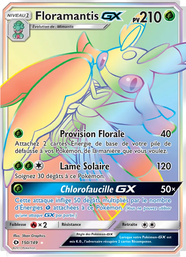 Carte Pokémon Floramantis GX de l'extension Soleil et Lune