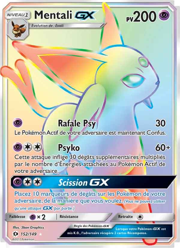 Carte Pokémon Mentali GX de l'extension Soleil et Lune
