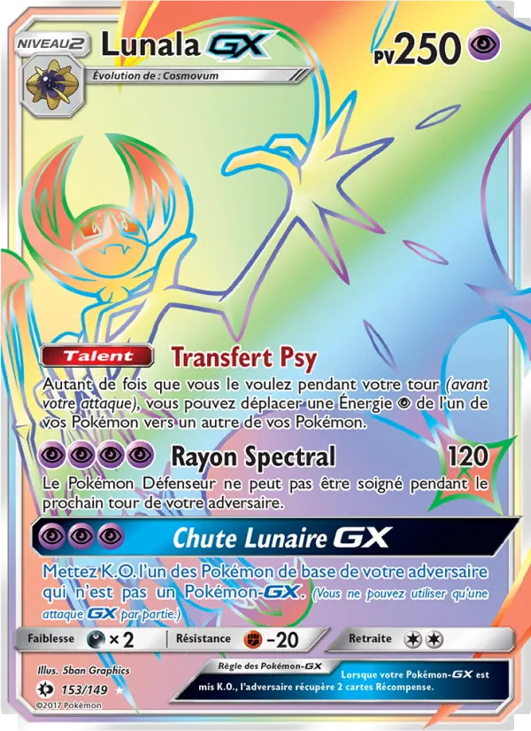 Carte Pokémon Lunala GX de l'extension Soleil et Lune