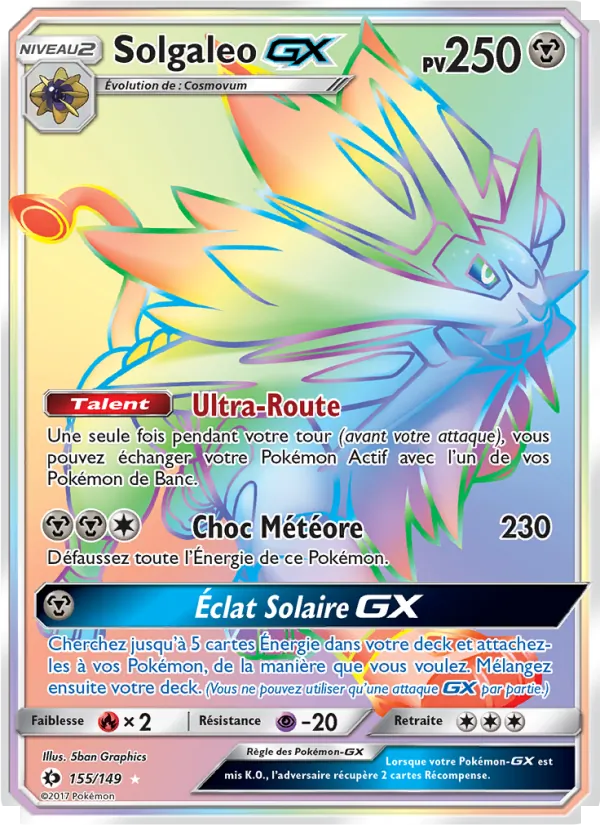 Carte Pokémon Solgaleo GX de l'extension Soleil et Lune