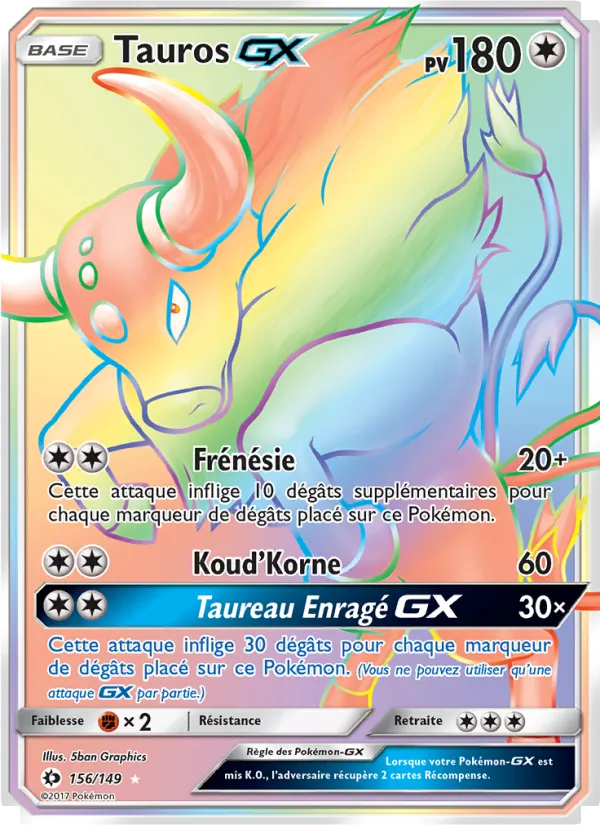 Carte Pokémon Tauros GX de l'extension Soleil et Lune