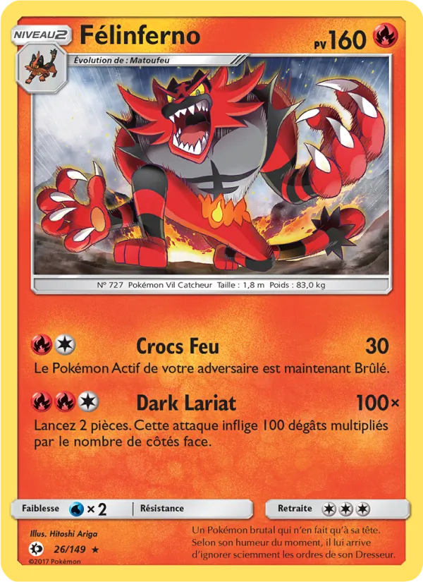 Carte Pokémon Félinferno de l'extension Soleil et Lune