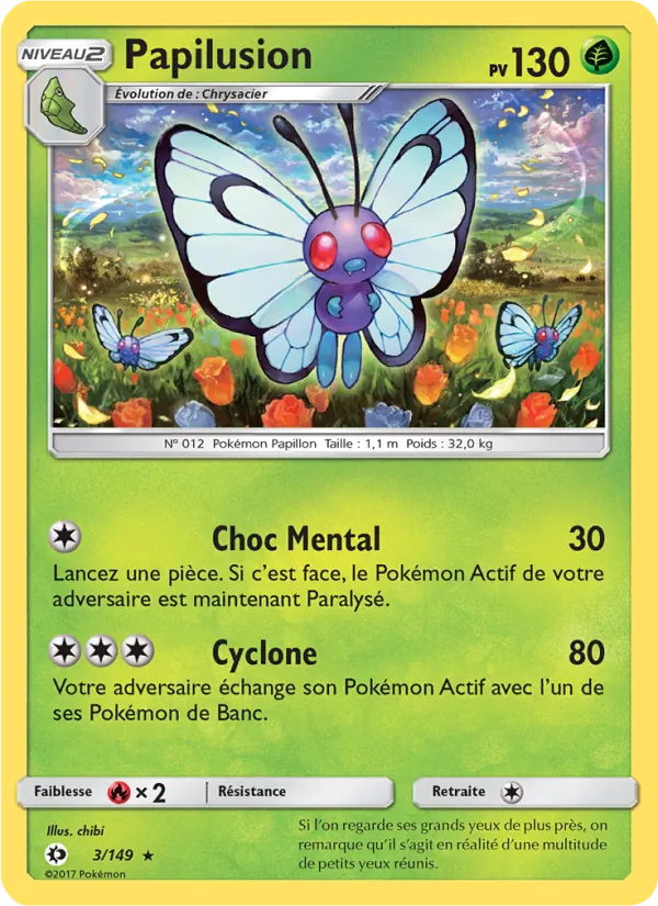Carte Pokémon Papilusion de l'extension Soleil et Lune