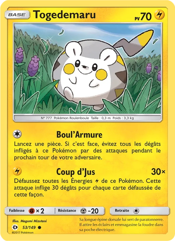 Carte Pokémon Togedemaru de l'extension Soleil et Lune