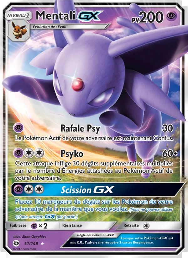 Carte Pokémon Mentali GX de l'extension Soleil et Lune