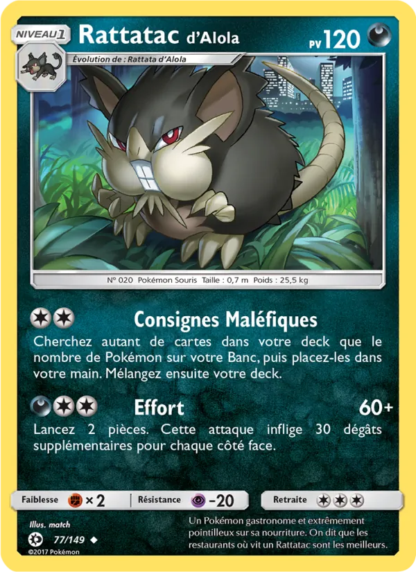 Carte Pokémon Rattatac d’Alola de l'extension Soleil et Lune