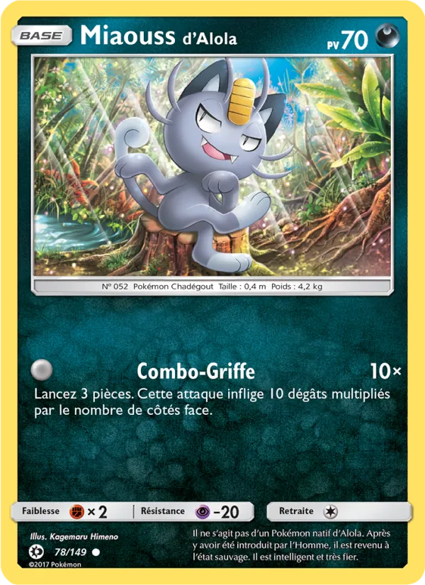 Carte Pokémon Miaouss d’Alola de l'extension Soleil et Lune