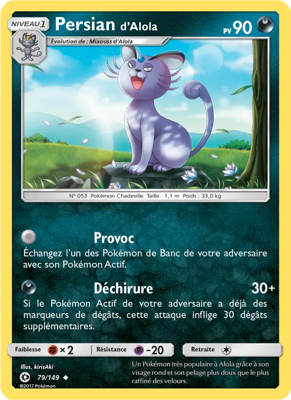 Carte Pokémon Persian d’Alola de l'extension Soleil et Lune