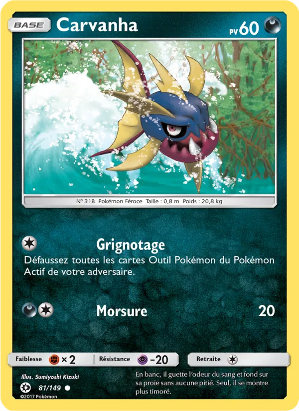 Carte Pokémon Carvanha de l'extension Soleil et Lune