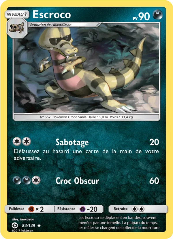 Carte Pokémon Escroco de l'extension Soleil et Lune