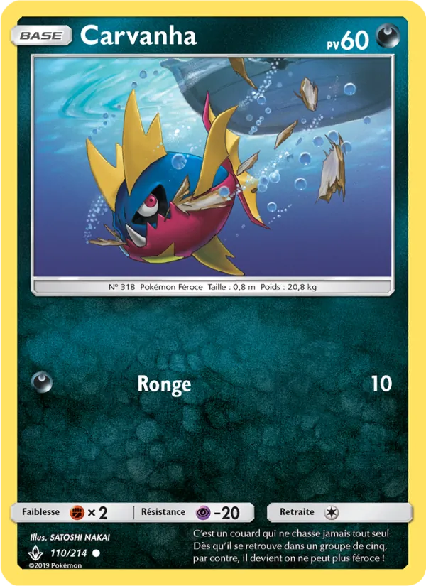 Carte Pokémon Carvanha de l'extension Alliance Infaillible