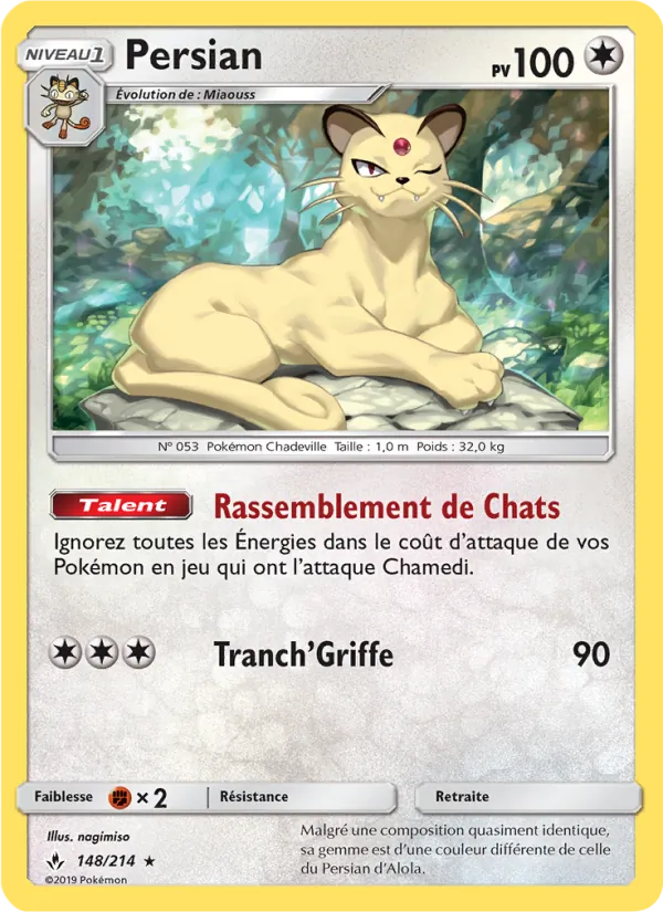 Carte Pokémon Persian de l'extension Alliance Infaillible