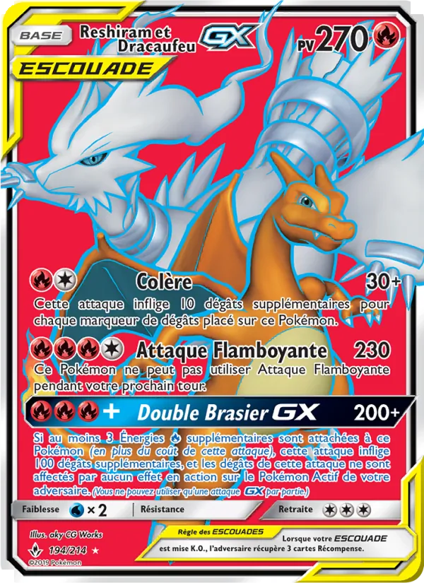 Carte Pokémon Reshiram et Dracaufeu GX de l'extension Alliance Infaillible