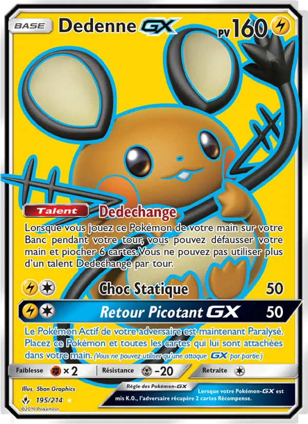 Carte Pokémon Dedenne GX de l'extension Alliance Infaillible